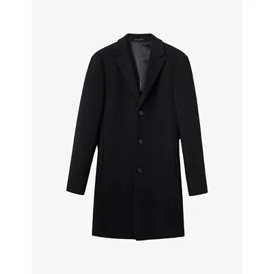Reiss Mens Black Gable Single-breasted Wool-blend Overcoat
