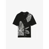 Reiss Mens Laurent Floral-embroidered Stretch-knit Shirt Black In Multi