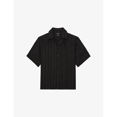 Reiss Mens Black Melba Jacquard-stripe Woven Shirt