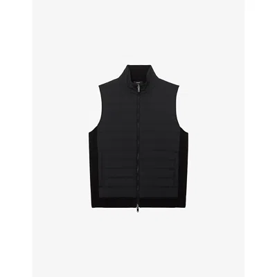 Reiss Mens Black Newford Zip-through Stretch-woven Gilet