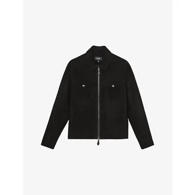 REISS MENS BLACK PIKE PATCH-POCKET SUEDE JACKET