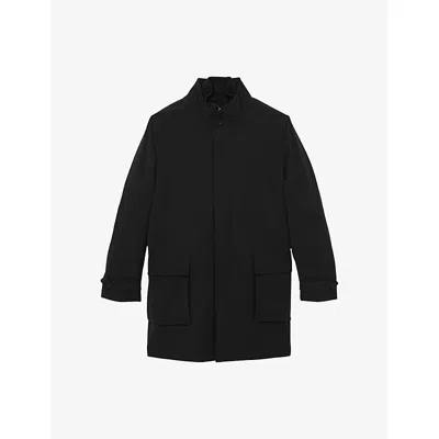 Reiss Mens Black Player Hybrid Removable Funnel-neck Woven Overcoat Xs