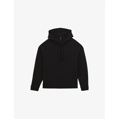 Reiss Mens Black Silvestro Relaxed-fit Cotton-blend Hoody