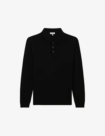 Reiss Womens Black Trafford Polo-collar Slim-fit Merino-wool Jumper