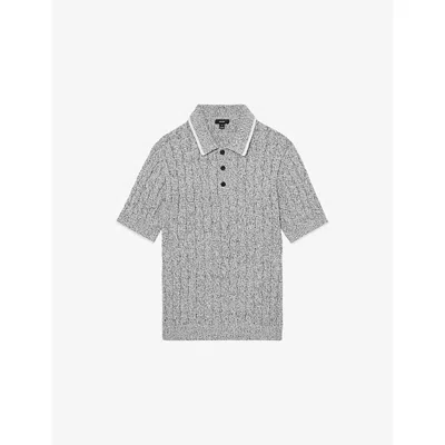 Reiss Mens Black White Denby Cable-knit Cotton Polo Shirt In Gray