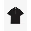 Reiss Mens Black Winston Zip-neck Short-sleeve Stretch-knit Polo Xs