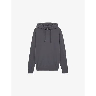 Reiss Mens  Holland Long-sleeve Knitted Wool Hoody In Blackend Blue