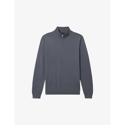 Reiss Mens Blackhall Half-zip Funnel-neck Wool Knitted Jumper Airforce Blue