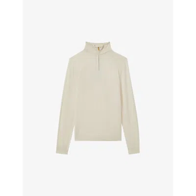 Reiss Mens Snow Blackhall Half-zip Slim-fit Merino-wool Jumper In Snow