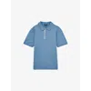Reiss Mens Blue Finch Contrast-placket Stretch-woven Polo Shirt