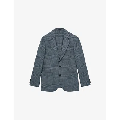 Reiss Mens  Gould Checked Stretch Cotton-blend Blazer In Blue