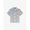 Reiss Blue Multi Wave Crochet Cuban Collar Shirt In Gray