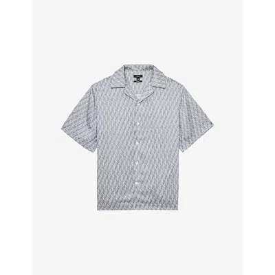 Reiss Mens Relic Graphic-print Woven Shirt Blue
