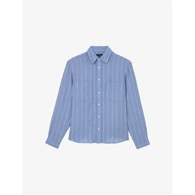 Reiss Mens Blue White Rubus Striped Linen Shirt