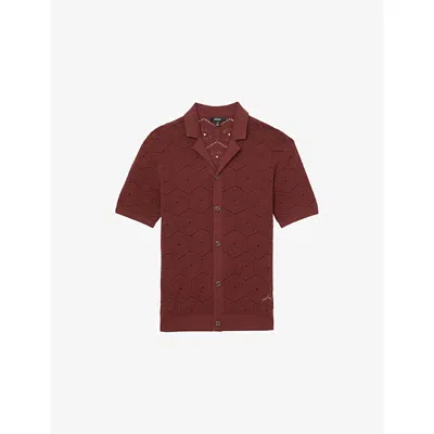 Reiss Mens Brick Red Royce Pointelle Short-sleeve Cotton Shirt