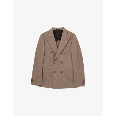 Reiss Mens Belmont Double-breasted Stretch-woven Blazer Brown