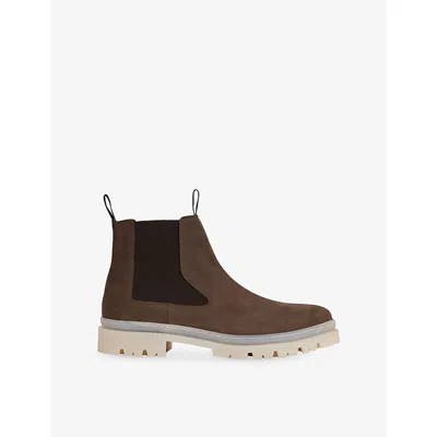 Reiss Mens Brown Garry Contrast-sole Nubuck Leather Chelsea Boots Eur 45 / 11 Uk