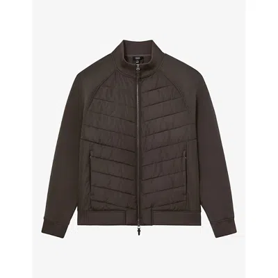 Reiss Mens Calvorn Hybrid Quilted-body Cotton-blend Jacket Brown