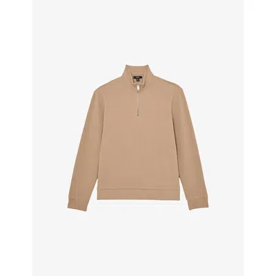Reiss Mens  Bossa Half-zip Stretch Cotton-jersey Polo In Brown