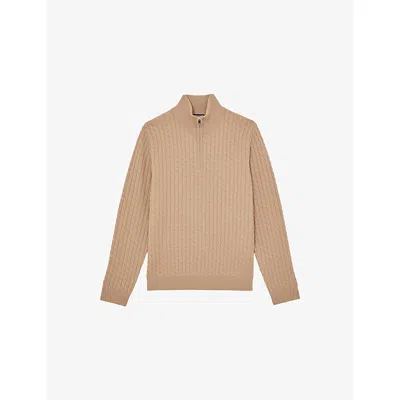 Reiss Mens Camel Brown  X Atelier Richmond Half-zip Cable-knit Cashmere Jumper