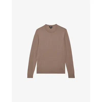 Reiss Mens Camel Brown Wessex Crewneck Wool Jumper