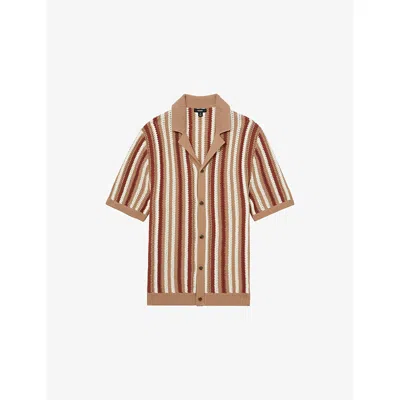 Reiss Mens Camel Multi Carrington Striped Cotton-knit Shirt