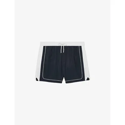 Reiss Mens Navy White Cano Colour-block Piped-trim Swim Shorts In Multi