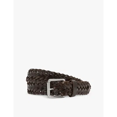 Reiss Mens Carlton Woven Leather Belt Chocolate In Chocolate