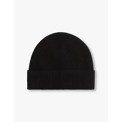 Reiss Mens Black Chaise Ribbed Wool Beanie Hat In Black
