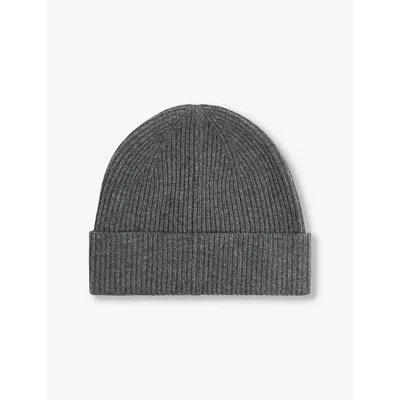 Reiss Mens Mid Grey Melange Chaise Ribbed Wool Beanie Hat In Mid Grey Melange