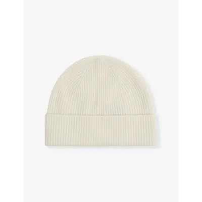Reiss Mens Off White Chaise Ribbed Wool Beanie Hat In Off White