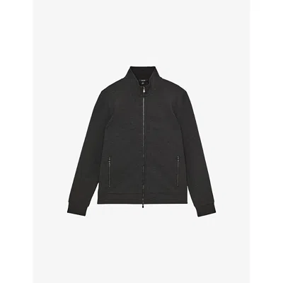 Reiss Mens Charcoal Cortona Zipped Stretch-jersey Sweatshirt In Gray