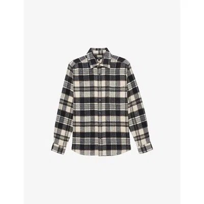 Reiss Mens Charcoal Grey Crosby Check-print Wool-blend Overshirt Xl In Gray