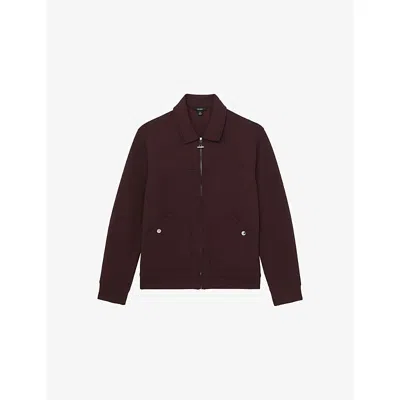 Reiss Mens Cherry Red Newland Zip-up Regular-fit Stretch-jersey Overshirt In Burgundy