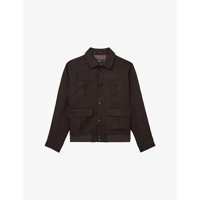 Reiss Mens Chocolate Brown Adam Patch-pocket Linen Jacket Xl