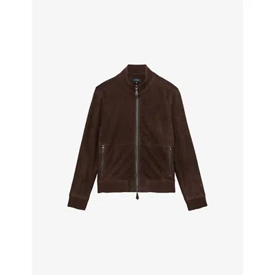 Reiss Mens Chocolate Brown Brent Zip-up Suede Jacket