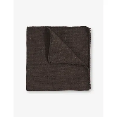 Reiss Mens Chocolate Brown Celso Herringbone Silk-blend Pocket Squar