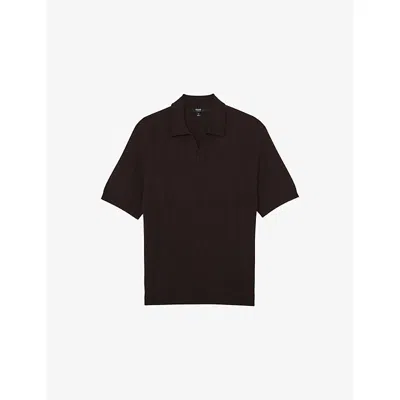 Reiss Mens Chocolate Brown Chelmsford Short-sleeved Wool Polo Shirt Xl In Blue