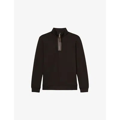 Reiss Mens  Hale High-neck Stretch-jersey Sweatshirt In Chocolate Brown
