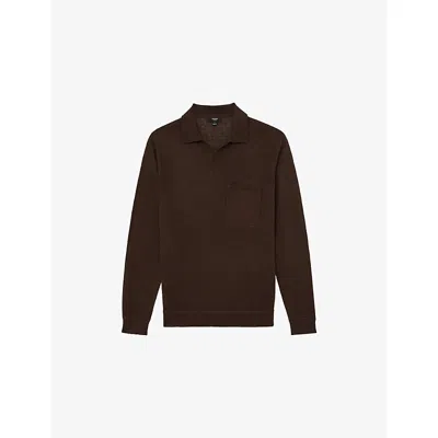 Reiss Mens Chocolate Brown Oaklands Knitted Linen Polo Shirt Xs In Multi