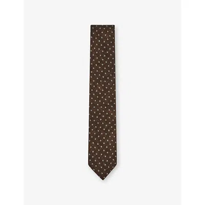 Reiss Mens Chocolate Brown Pio Polka-dot Cotton-blend T