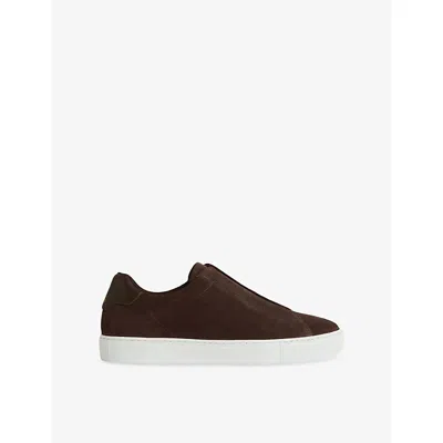 Reiss Mens Chocolate Brown Slip-on Suede Low-top Leather Trainers Eur 45 / 11 Uk