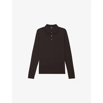 Reiss Mens  Trafford Long-sleeved Wool Polo Shirt In Brown