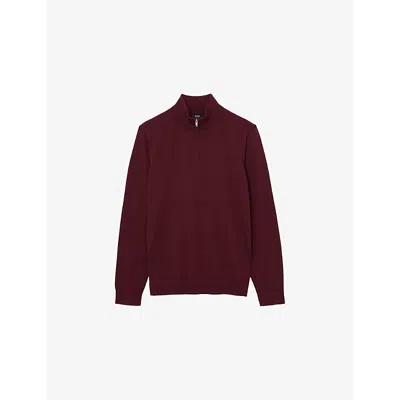 Reiss Mens Blackhall Half-zip Funnel-neck Wool Knitted Jumper Claret Red