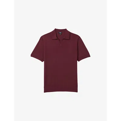 REISS MENS CLARET RED DUCHIE OPEN-COLLAR WOOL POLO SHIRT XL