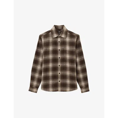 Reiss Mens Crosby Check-pattern Regular-fit Woven Shirt Brown Multi