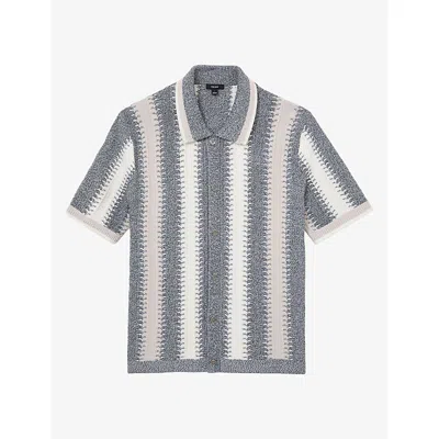 Reiss Mens Dale Striped Short-sleeve Knitted Shirt Soft Blue White