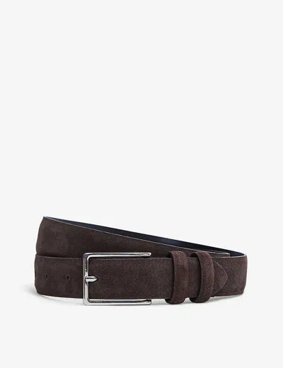 REISS MENS CHOCOLATE DANTE ADJUSTABLE-BUCKLE SUEDE-LEATHER BELT,62685673