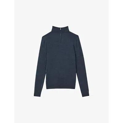 Reiss Mens Blackhall Half-zip Slim-fit Merino-wool Jumper Dark Airforce B In Dark Airforce B