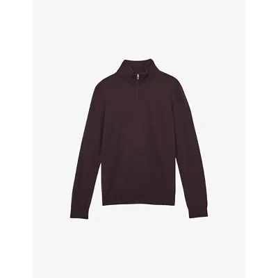 Reiss Mens  Blackhall Half-zip Slim-fit Merino-wool Jumper In Dark Bordeaux